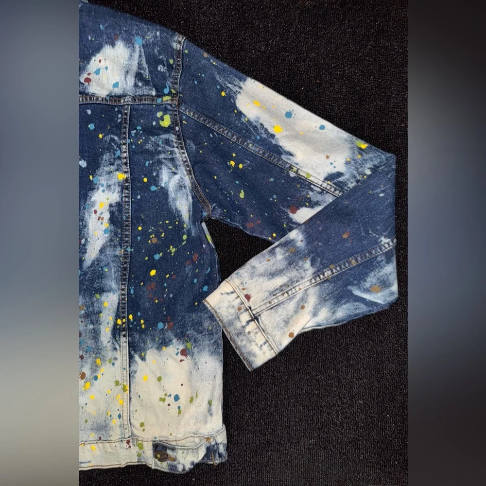 FWRD  Men’s Denim Set Bleached Splattered Paint Denim Jean Jacket W/ Pants